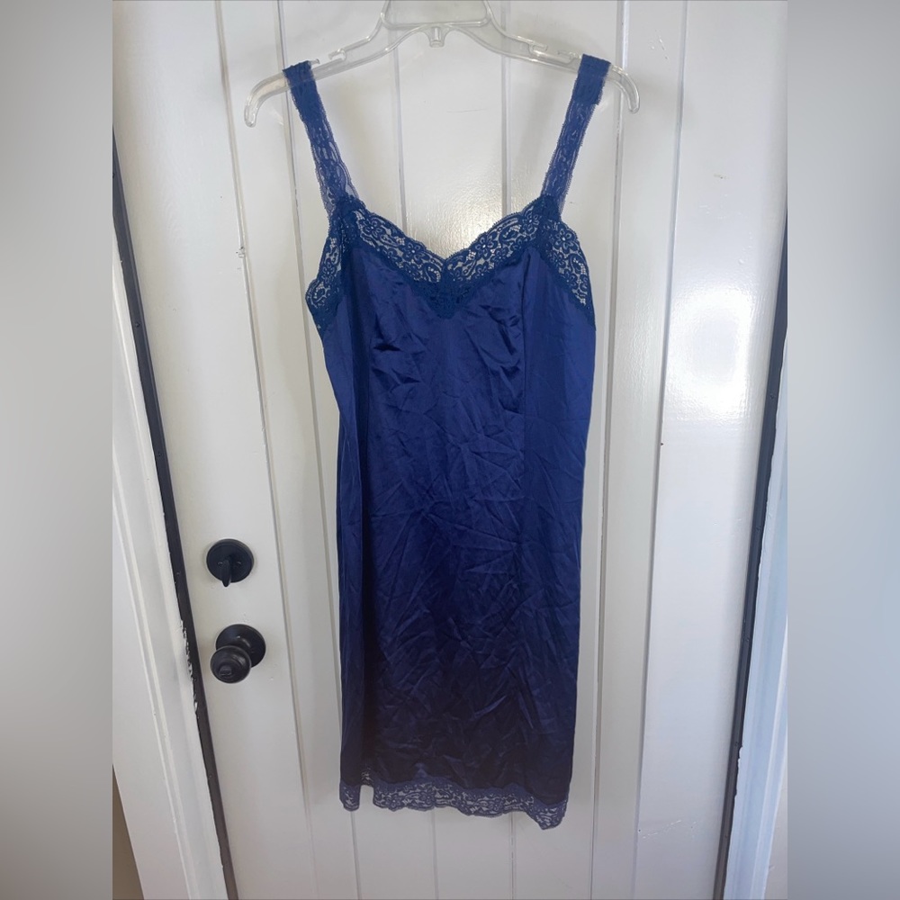 Vintage Vanity Fair Nightgown Navy Blue Size 36